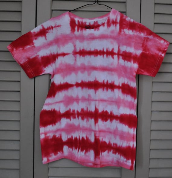 Items similar to Tie Dyed Red and Pink Horizontal Stripe Shirt (CHILD L