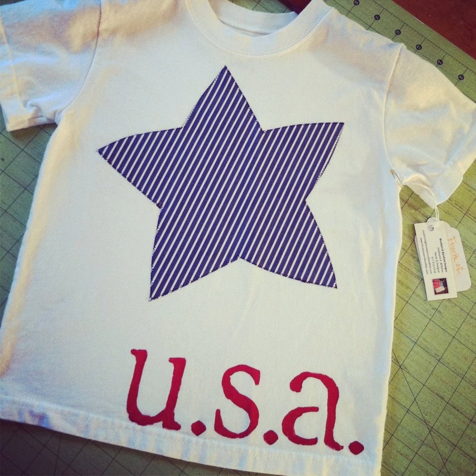 Boy Fourth of July Shirt with Hand Stamped USA