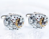 HAMILTON Steampunk Cufflinks - Luxury PINSTRIPE ETCHED 100% Matching Vintage Silver Watch Movement Men Steampunk Cufflinks Fathers Day Gift