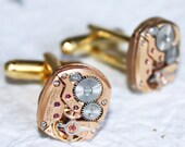 OMEGA Steampunk Cufflinks (Men) - Rare Rose Gold GENUINE OMEGA Luxury Swiss Vintage Watch Movement - 100% Matching - Symbol of Prestige