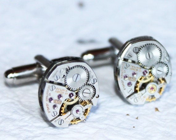 Fathers Day Gift - BULOVA Men Steampunk Cufflinks - Vintage Watch Movement Steampunk Cufflinks - Wedding Gift for Him