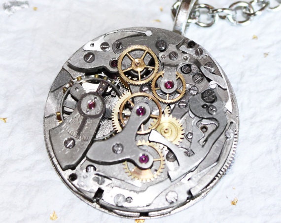 Steampunk Necklace Jewelry - Ultra HIGH END Vintage "Le Landeron" Swiss CHRONOGRAPH Watch Movement Men Steampunk Necklace - Fathers Day Gift