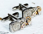 LONGINES Steampunk Cufflinks - Swiss Luxury AUTHENTIC Silver Vintage Watch Movement - MATCHING Men Steampunk Cufflinks Cuff Links Gift