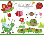 INSTANT DOWNLOAD Cute Bugs Whimsical Insects Ladybug, Bee, Snail, Caterpillar, Grasshopper  Printable Digital Clip Art Personal & Commercial - BeeDazzling