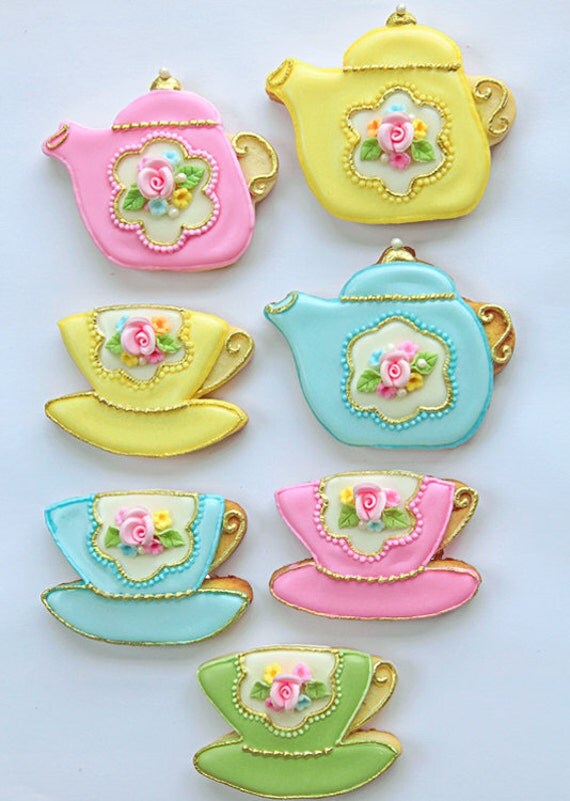 CINDY CUSTOM LISTING - Royal English Rose Tea Set Cookies