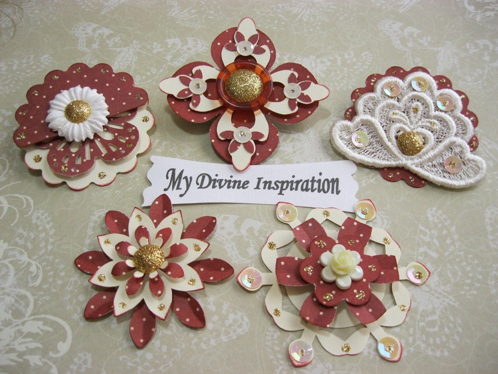 Creamy Collection Terracota Paper Embellishments and Paper Flowers for Scrapbooks Cards Mini Albums and Papercrafts