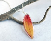 Real Pressed Leaf Botanical Statement  Necklace - bright red yellow color- specimen necklace Nature lover gift