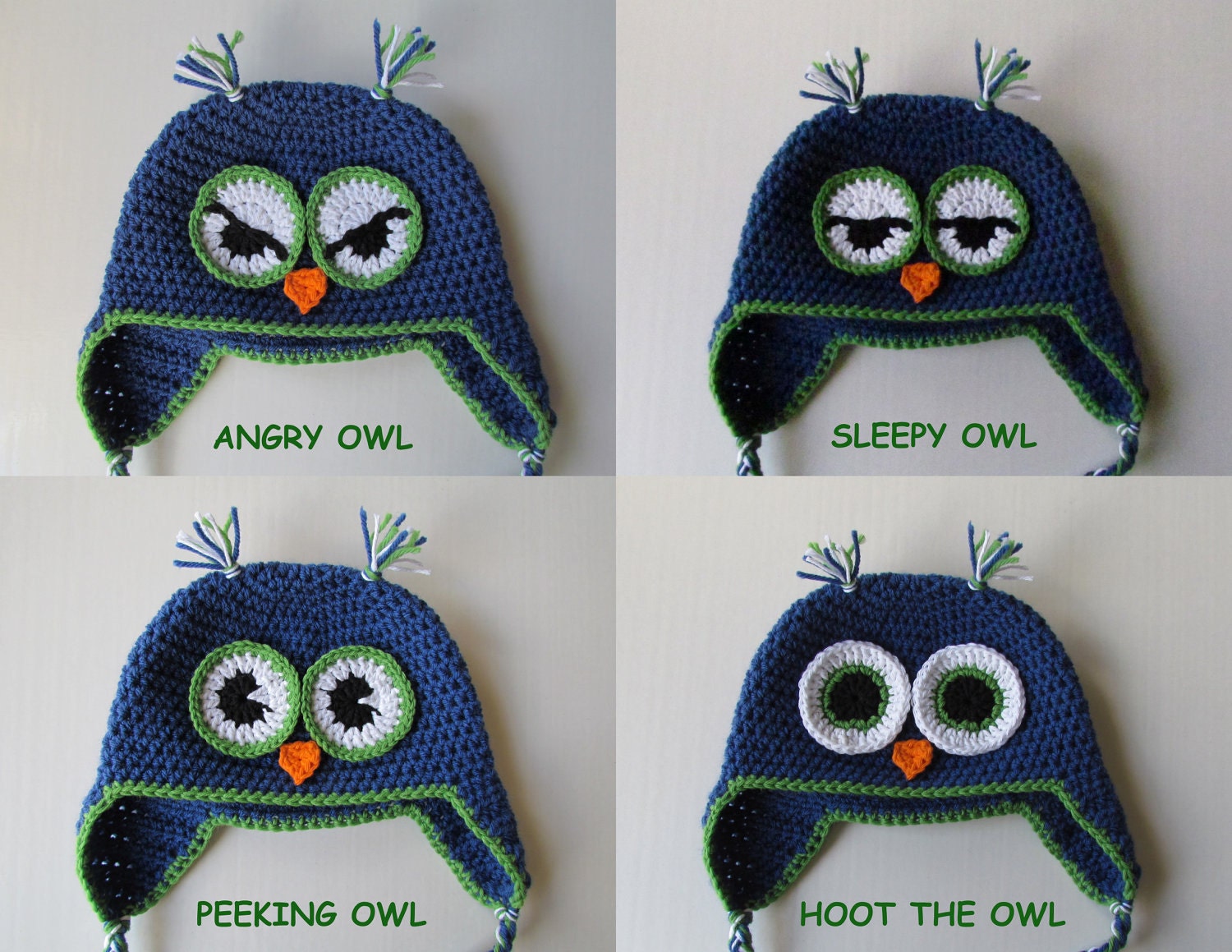 Angry Owl Sleepy Owl Peeking Owl Hoot the Owl Crochet Pattern with 6 sizes included
