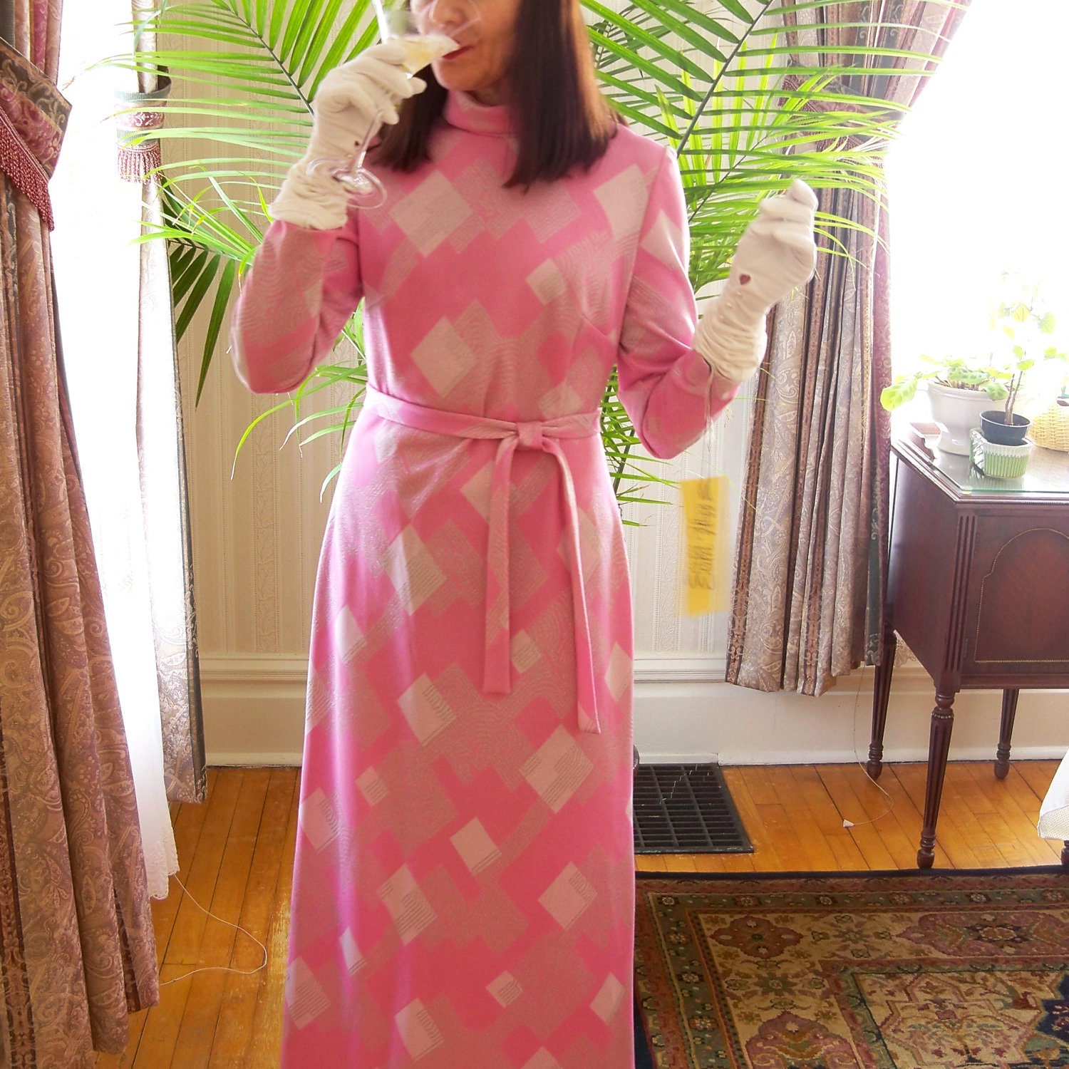CLEARANCE Vintage 1960s Maxi Dress New Unused Pink Silver Metallic Size 4 - 6