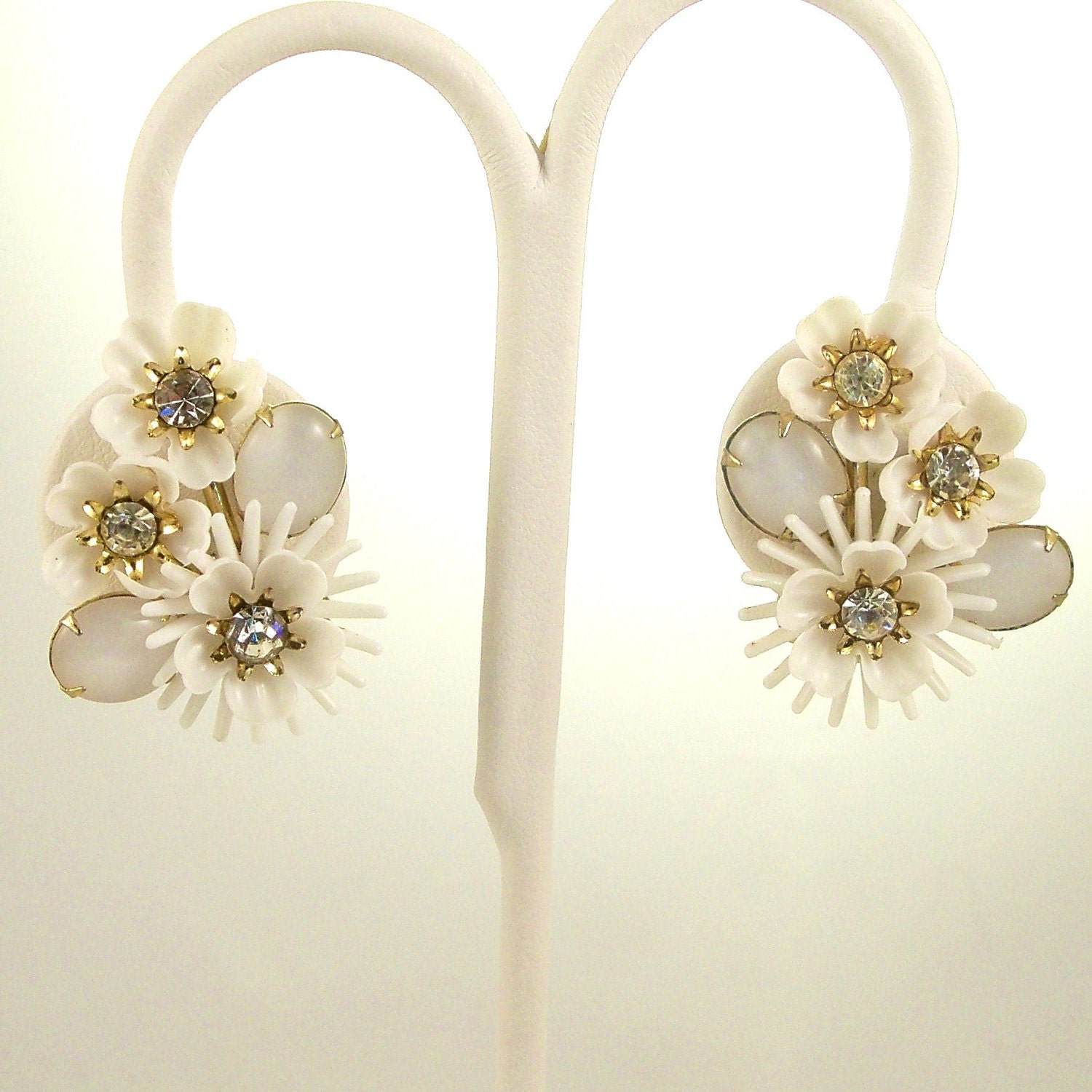 Vintage 1960s Earrings Mad Men Rhinestone Coro Flowers Clip Ons