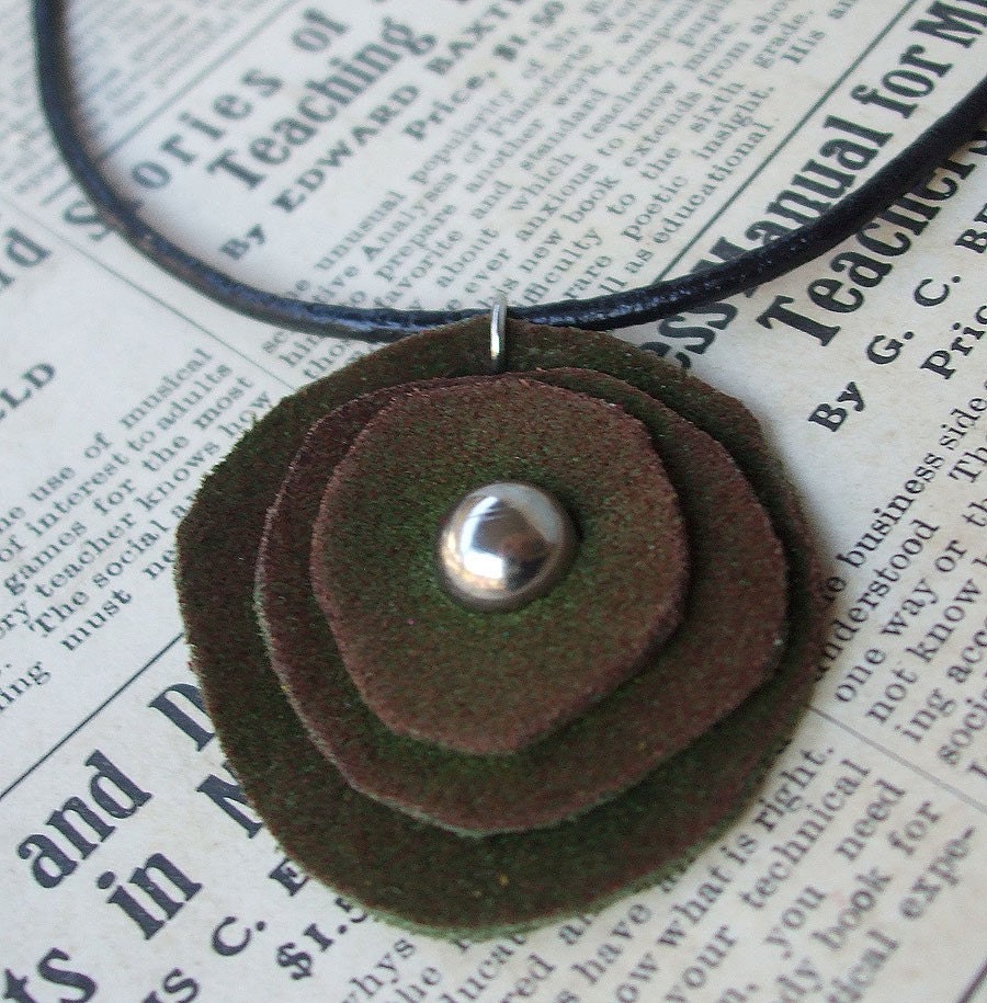 Mossy Bloom - pretty leather flower poppy or rose in olive green. Made to order.