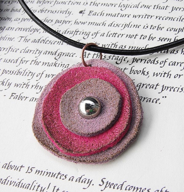 Bloom Necklace - Pretty leather poppy or rose with antique look. Made to order.