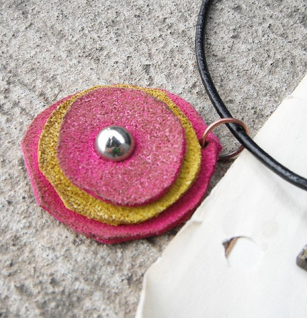 Bloom Necklace - Pretty leather poppy or rose with antique look. Made to order.