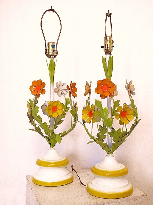 Vintage 70's Tole Lamps TALL
