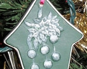 Birdhouse Holly Berry 3D Ceramic Christmas Ornament.