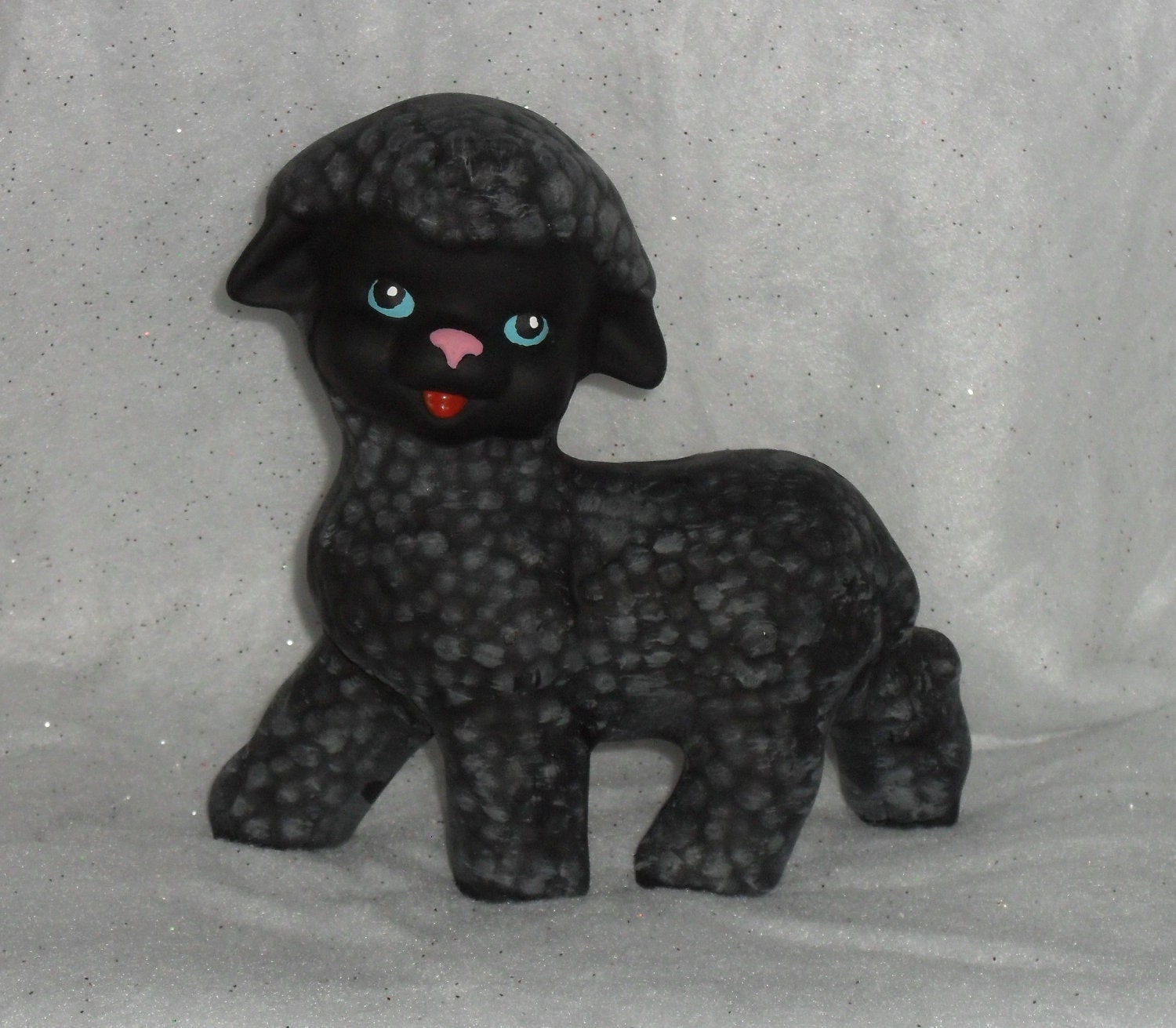 Hand Painted Black Sheep Ceramic Figurine. OOAK Ceramic art