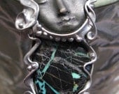 Pendant - Royston Ribbon Turquoise & Matte Black Ceramic Face