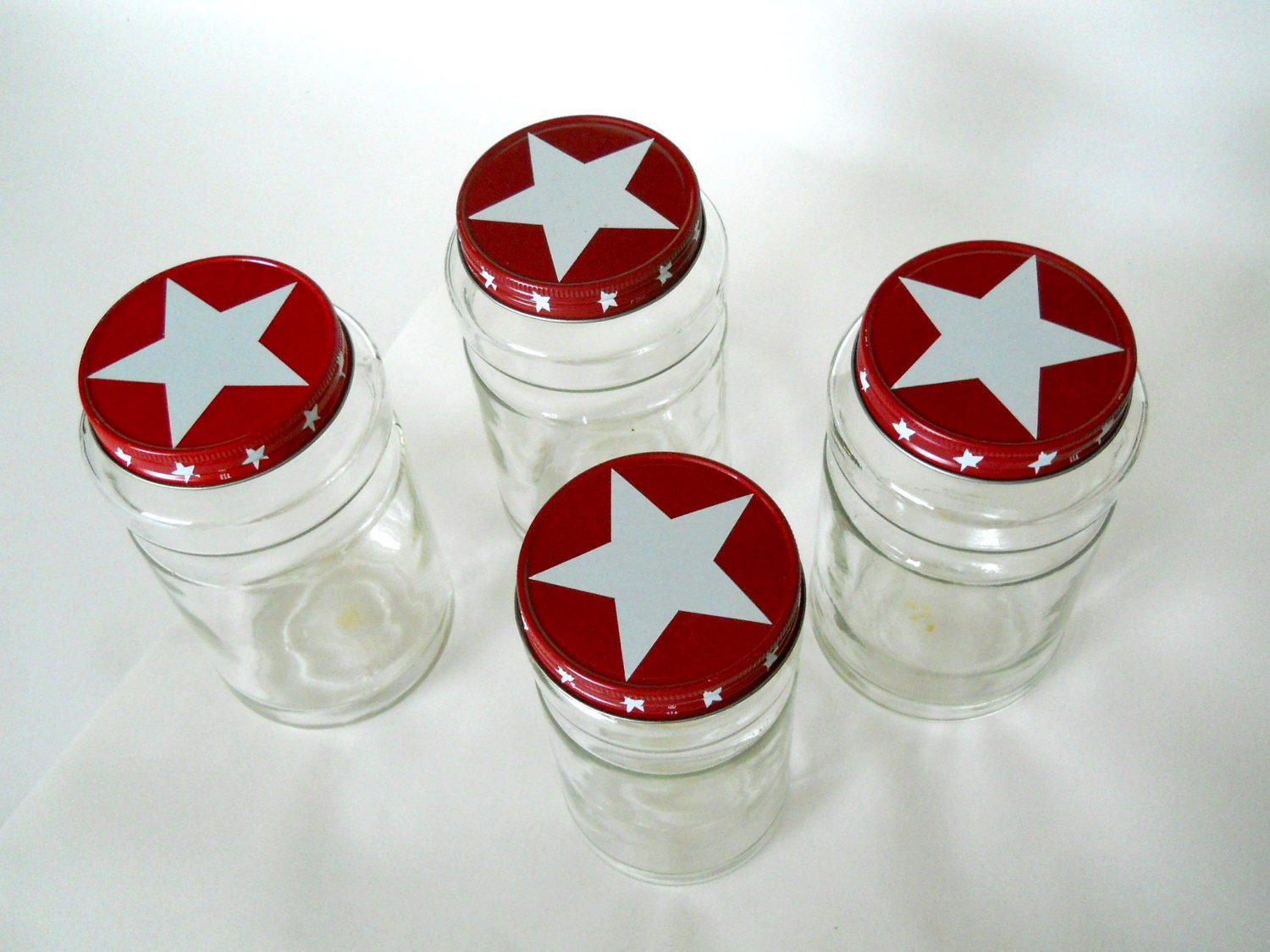 Red and White Stars Americana Vintage Glass Coffee and Canning Jars