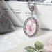 silver pendant necklace, pink pendant necklace, roses pendant, pink necklace, pendant necklace