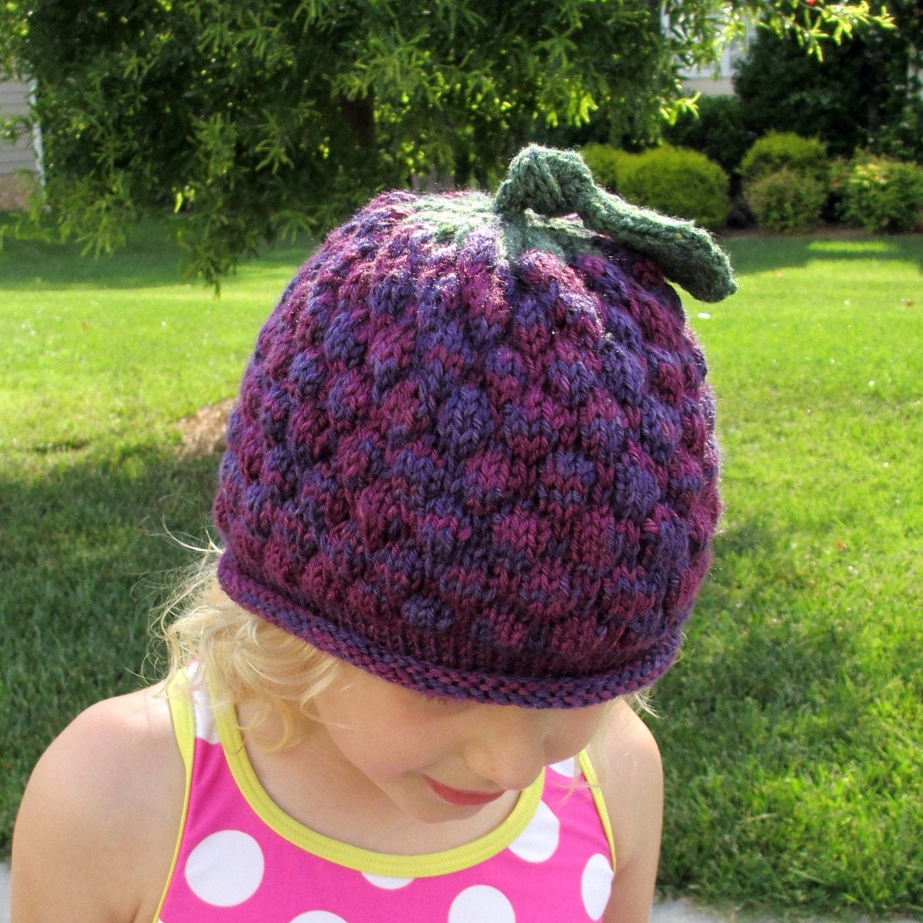 Raspberry Hat - Child Size - Soft Hand Knit - Made to Order