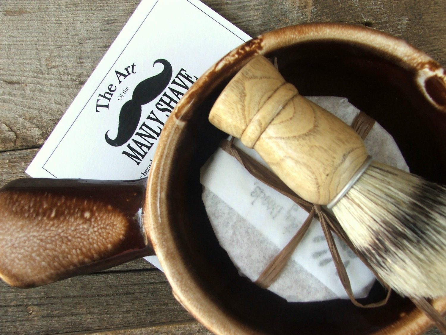 Shaving Mug Set, Vintage Shaving Mug, Cyber Monday Etsy Grooming Kit, Boar Brush, Handmade Soap