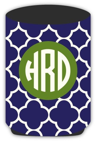 clover patterned koozie beverage insulator with custom monogram