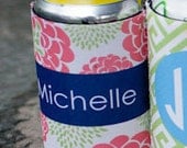drink koozie - customizable peony pattern with monogram