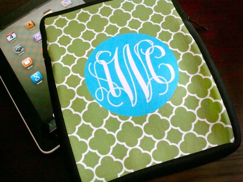 iPad or kindle sleeve - clover pattern with monogram
