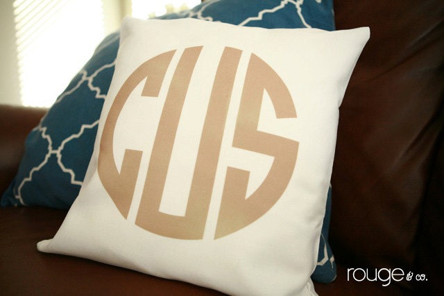 monogrammed cover WITH PILLOW insert - customize font style and ink color