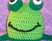 hand crocheted frog ear flap hat beanie