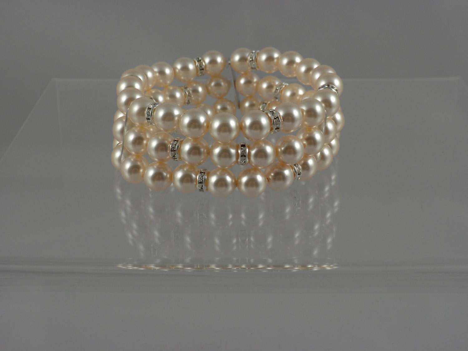 Bridal Swarovski Pearl and Crystal Rondelle cuff bracelet wedding accessory