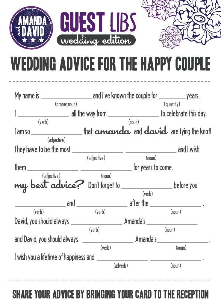MAD LIBS - wedding card / baby shower card / bridal shower card- set of 50 cards