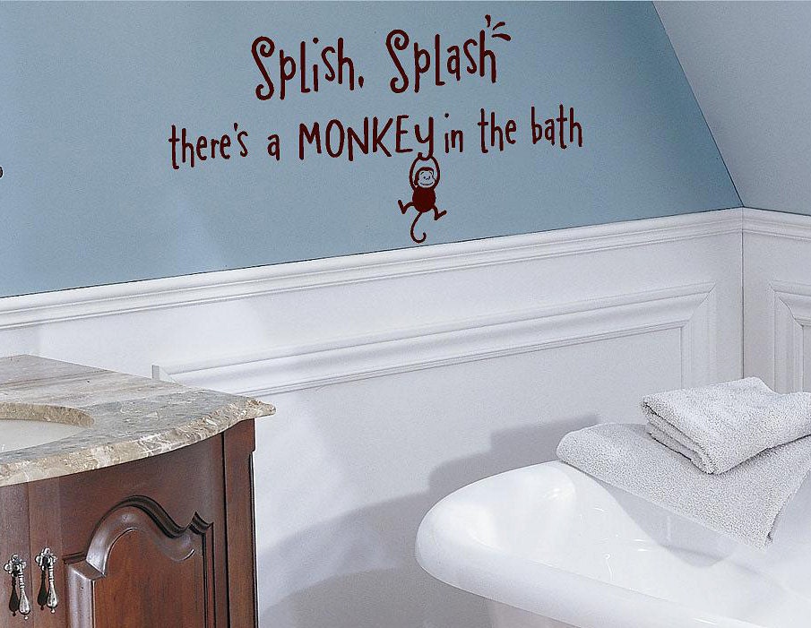 Splish Splash  there's a monkey in the bath- kids- Vinyl Lettering wall words graphics  decals  Art Home decor itswritteninvinyl