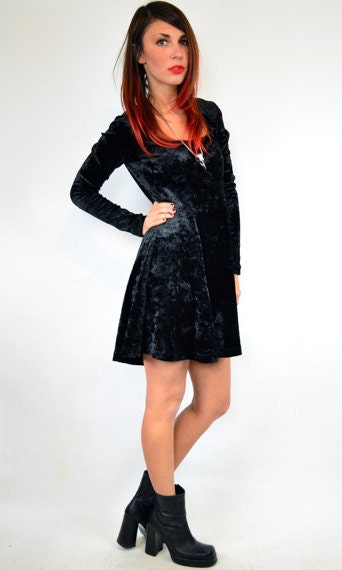 black velvet DARK DOLLY mini goth DELUXE grunge dress, extra small-small