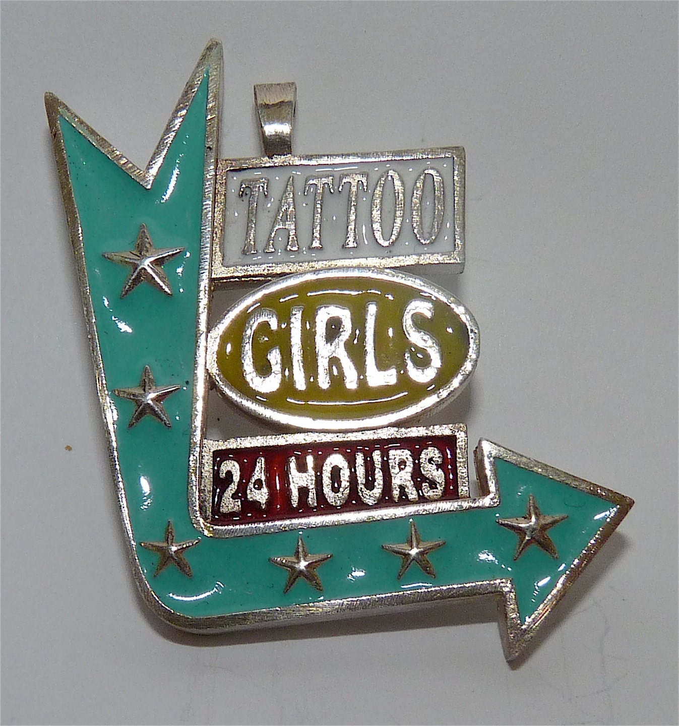 Silver 925 Sleazy Motel Sign Pendant TURQUOISE Enamel