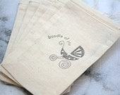 Baby shower favor bags, muslin, 3x5. Set of 25.  Modern stroller and "bundle of joy" design in black.