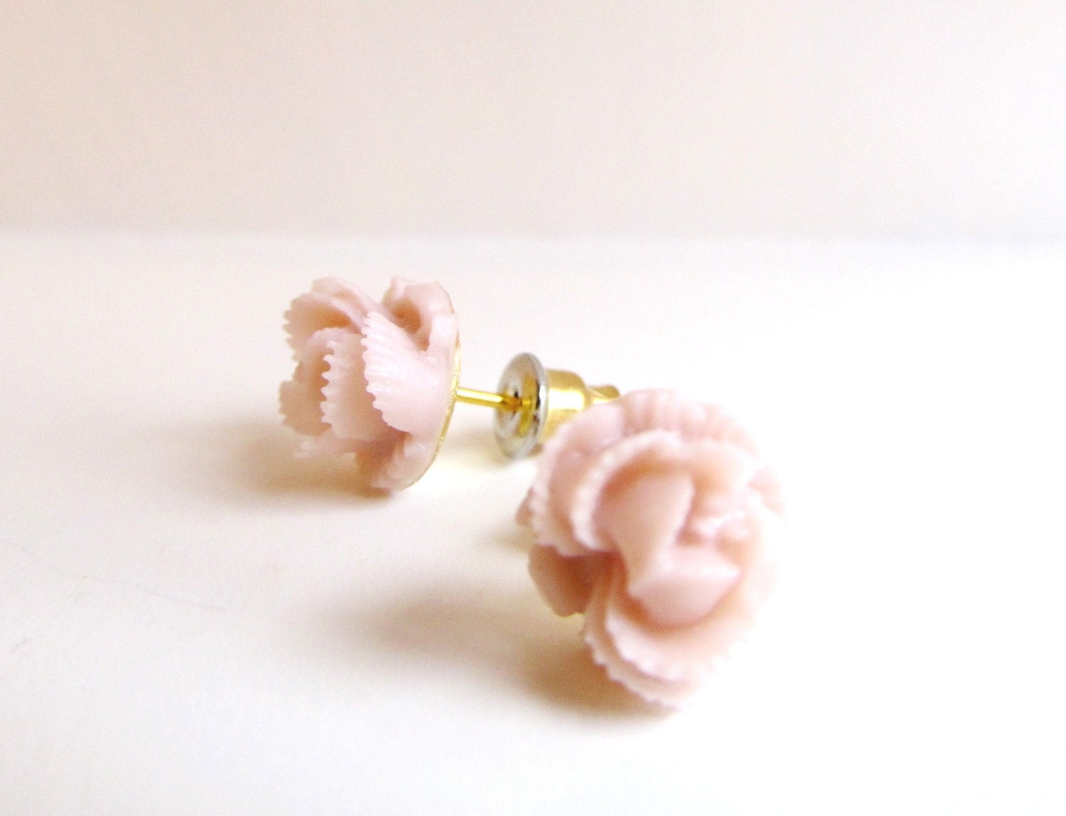 Pink Cabbage Rose Post Earrings FREE SHIPPING