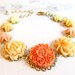Flower Bracelet, Orange N Yellow, floral bracelet, resin flowers, gold plated settings FREE SHIPPING
