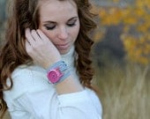 Gray Suede Bracelet Watch with Pink Inspirational and Interchangeable Face