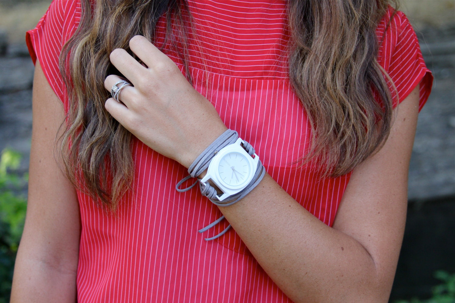 Gray Suede Bracelet Watch with White Contemporary and Interchangeable Face