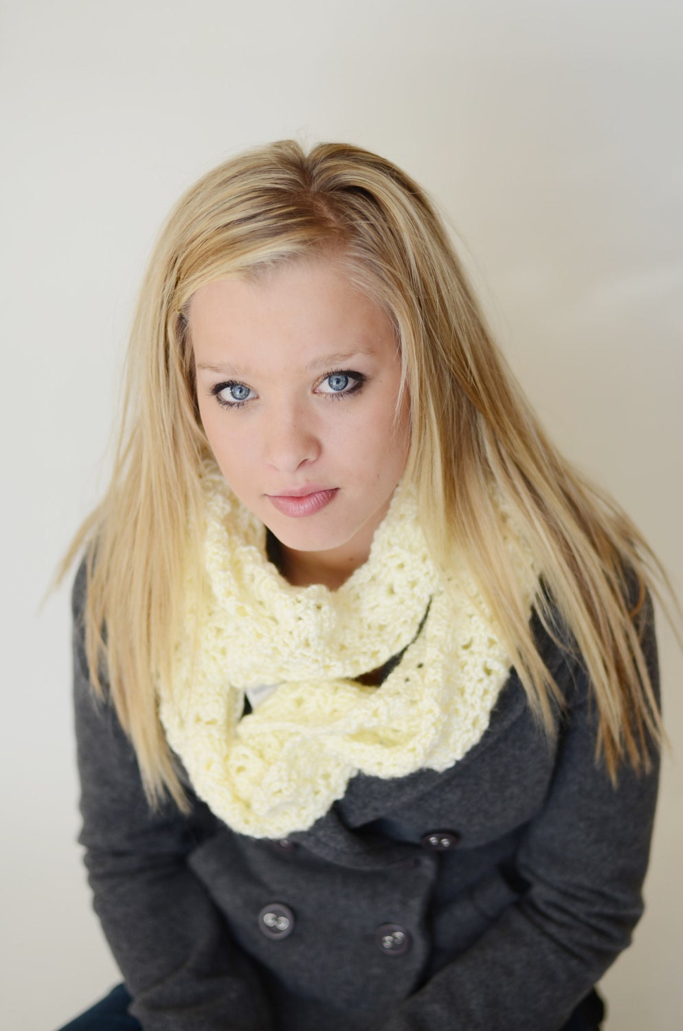 Cream Crochet Infinity Scarf