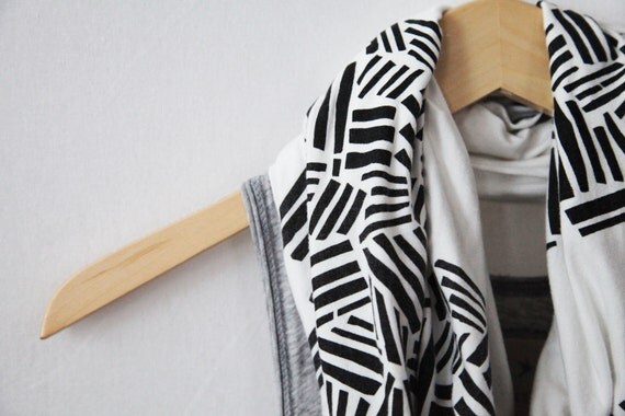 INFINITY SCARF - Screen Printed -  Black Crosshatch on Cream