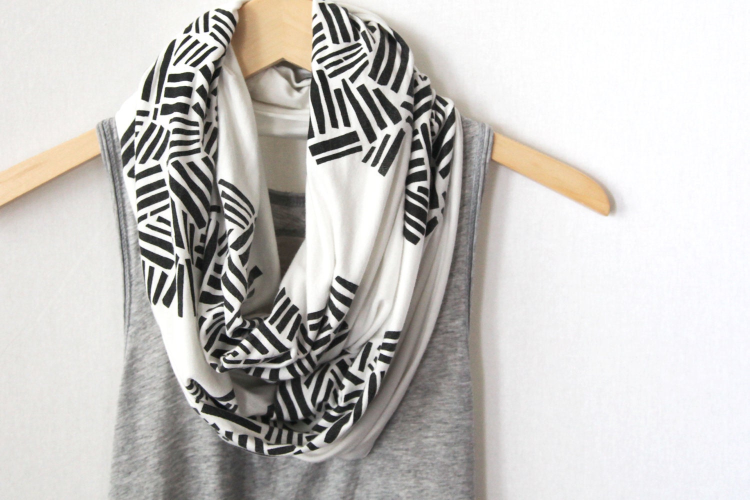 INFINITY SCARF - Screen Printed -  Black Crosshatch on Cream