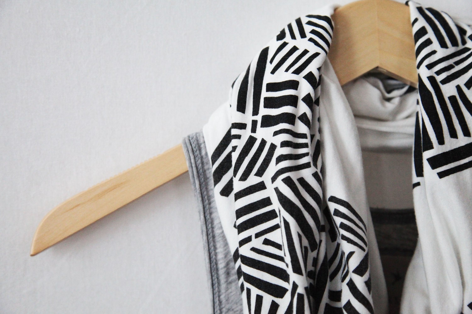INFINITY SCARF - Screen Printed -  Black Crosshatch on Cream