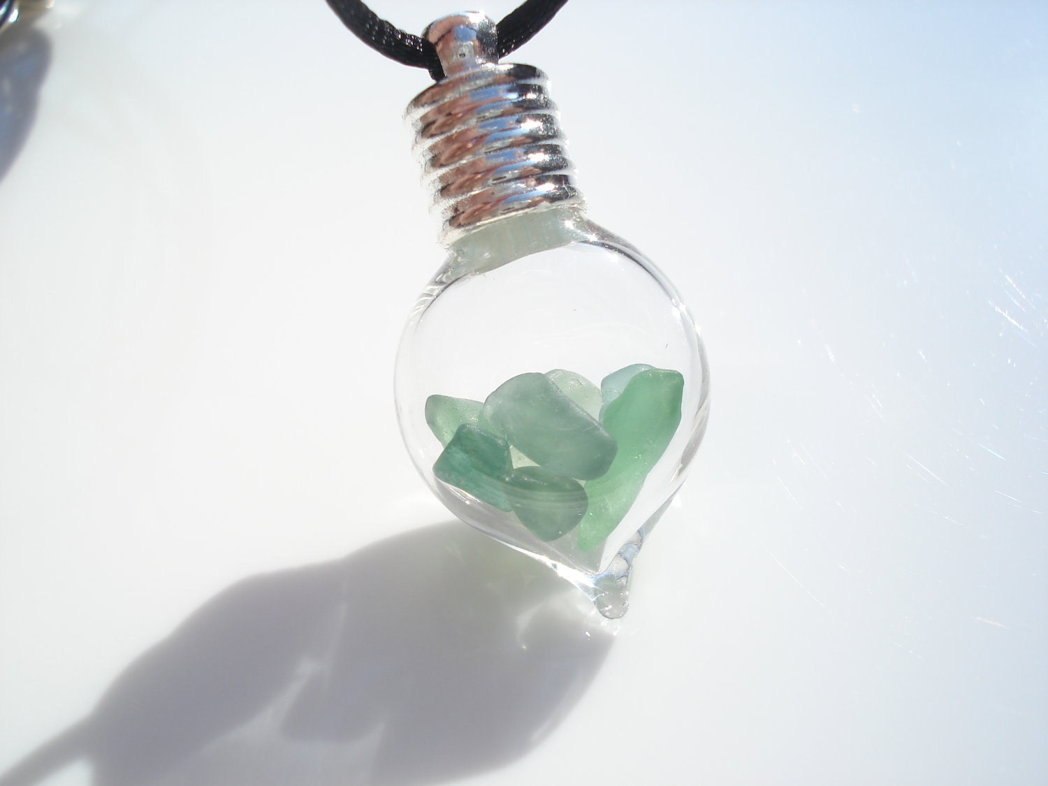 Sea glass bottle pendant - one of three - E0693 - from Seaham, England.