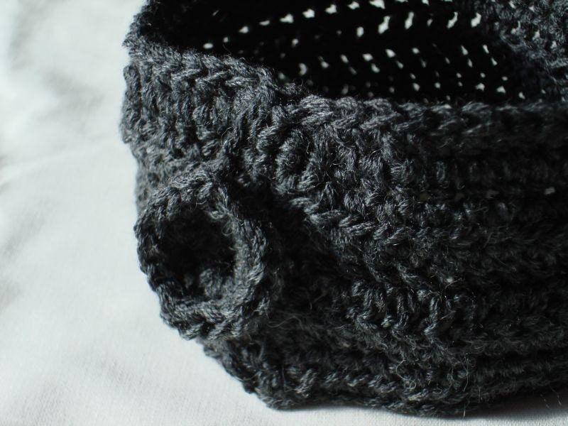 Crochet Neckwarmer in Grey Merino Wool Blend with Crochet Button Closure - CLEARANCE 30% OFF