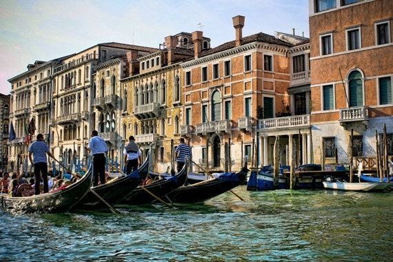 Italy photography - Men at Work -  Venice, Italy - Fine art travel photography - green, blue, terracotta