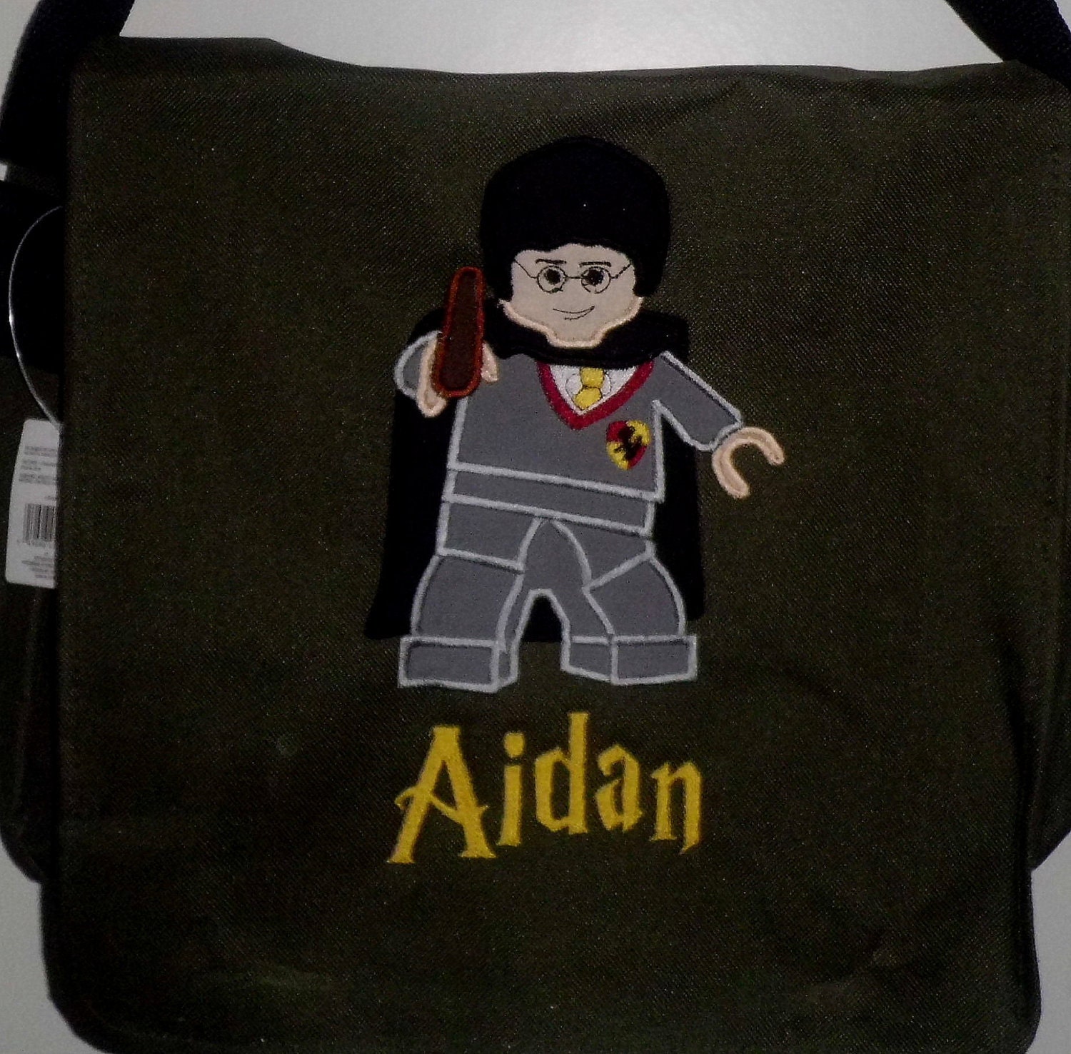 Personalized Lego Harry Potter Boutique Machine Embroidered applique olive green Messenger school bag