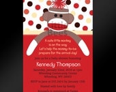 20, 4x6 -- Sweet Sock Monkey Baby Shower or Birthday Invitations -- Custom