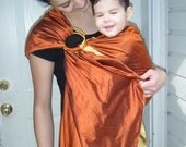 Golden and Rust Red 100% SILK, Reversible Baby Ring Sling READY to ship NOW